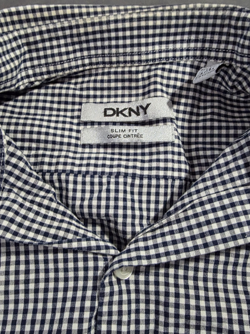 DKNY Men’s Navy and White Gingham Dress Shirt